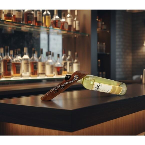 Wine Bottle Holder Self Balancing Australian Wooden Hand painted Aboriginal art - Picture 1 of 9